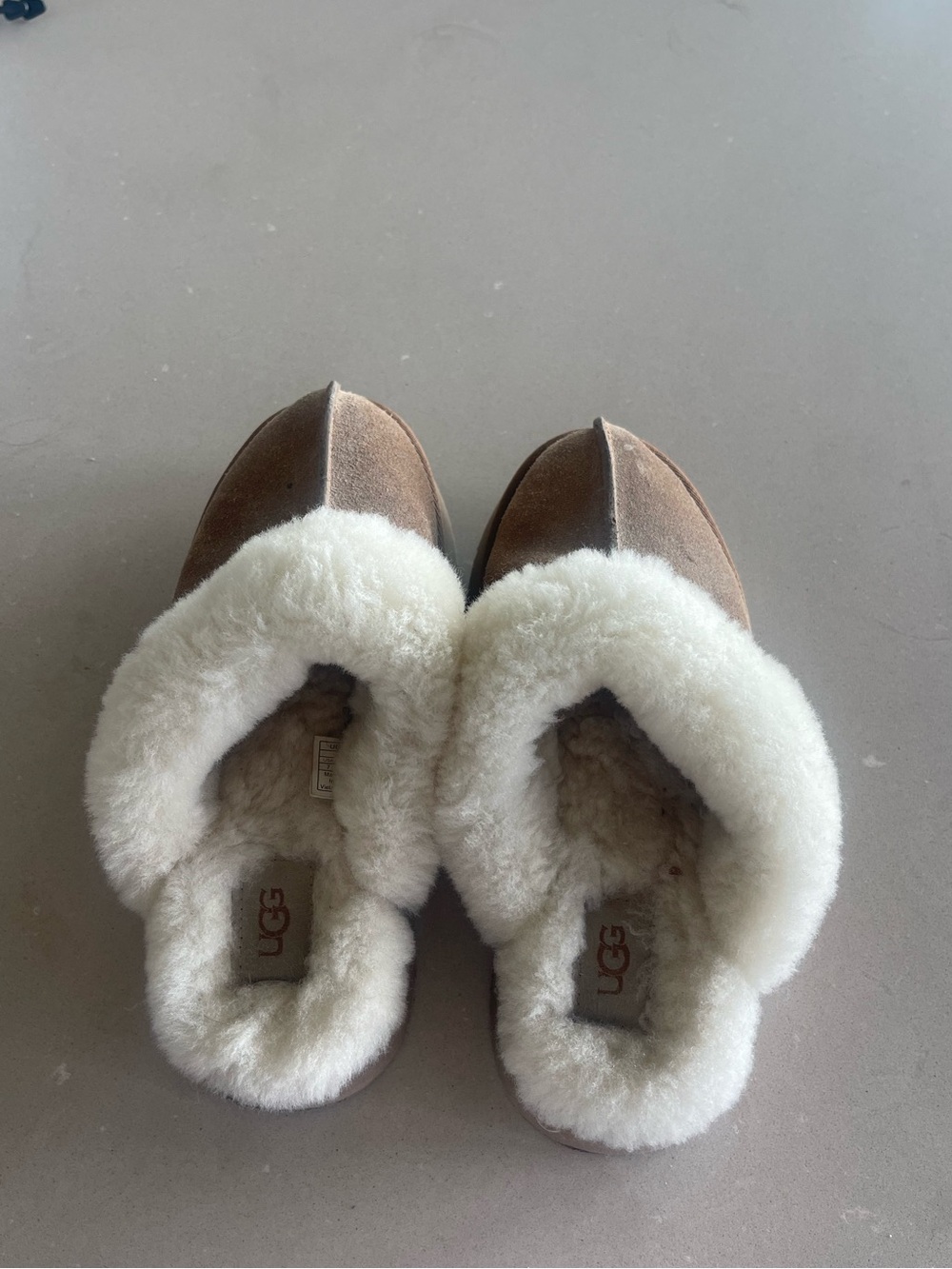 UGG Brown Suede Slippers with Cream Shearling